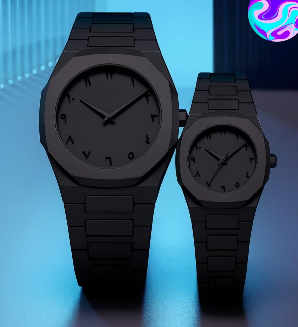 Couple Black AURA Quartz Watch Set | Matching His & Her All-Black Wrist Watches