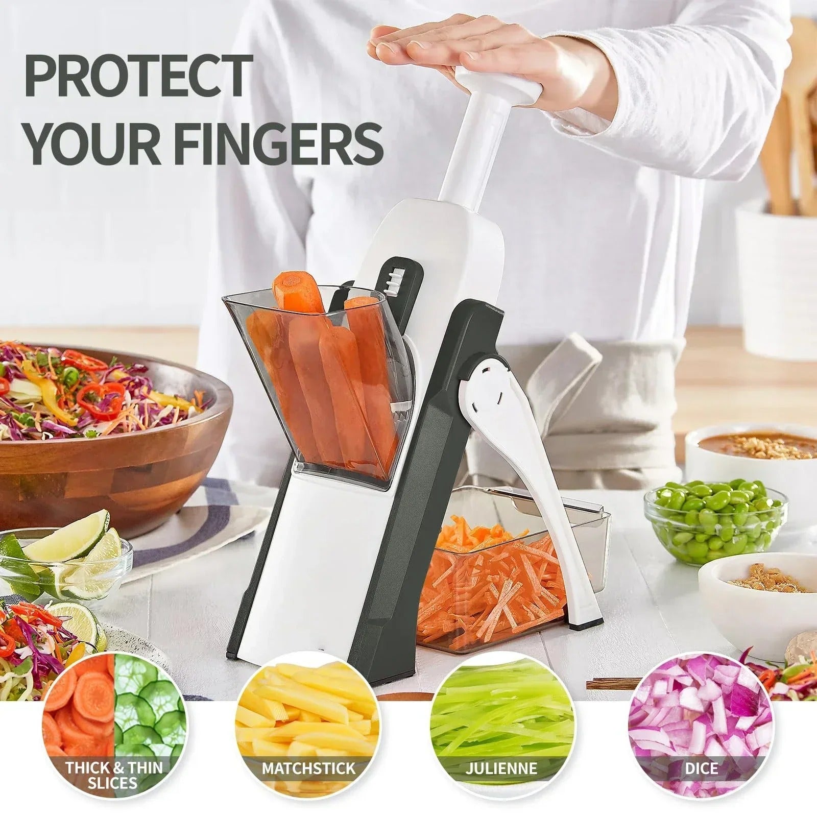 5-in-1 Safe Manual Vegetable Chopper – Multi-Function Mandoline Slicer & Dicer