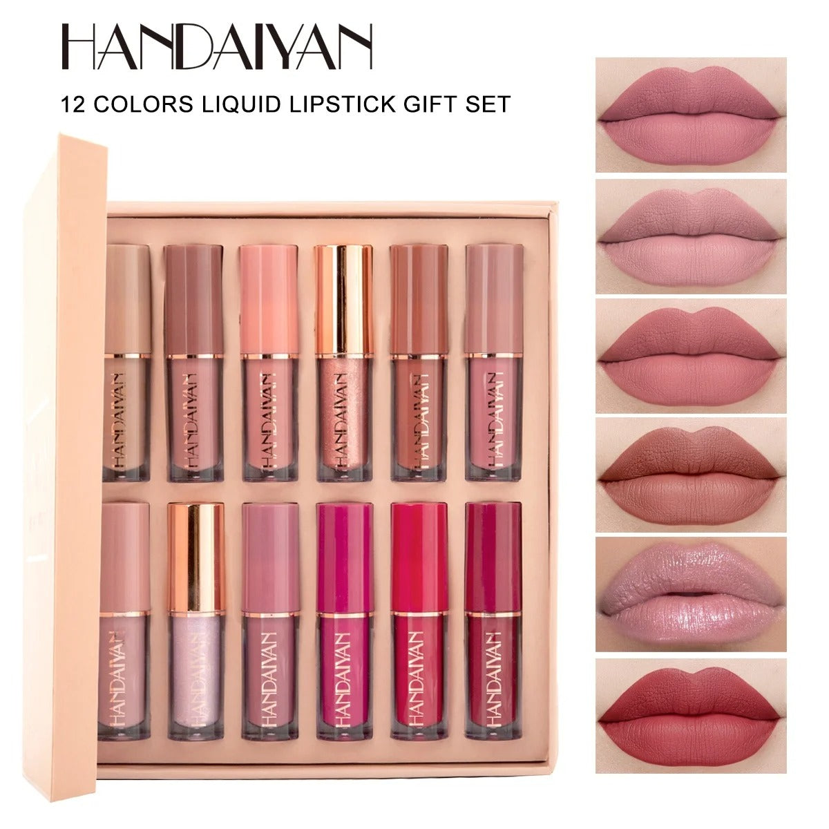 12 Colors HANDAIYAN Matte Liquid Lipstick Set – Long-Lasting Waterproof Lip Color Collection