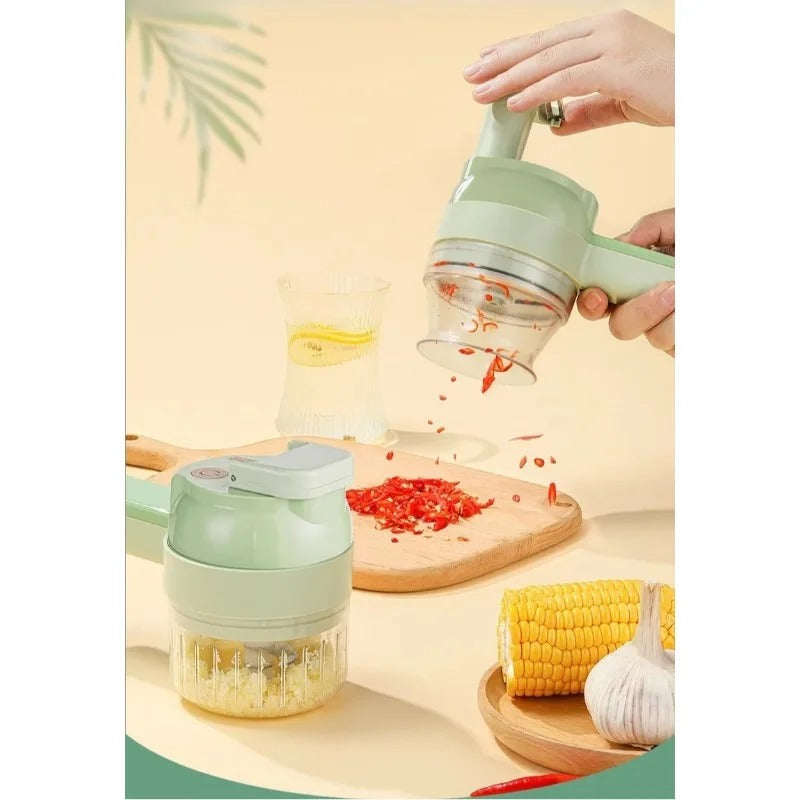 Rechargeable 4-in-1 Electric Vegetable Cutter – Multi-Function Slicer, Chopper, Grinder & Peeler